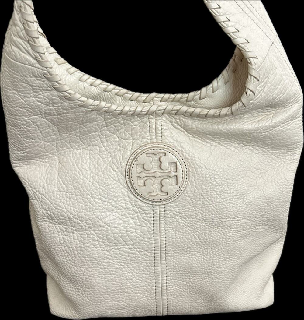 Tory Burch Hobo Marion Leather Purse Bag Tote Bone White